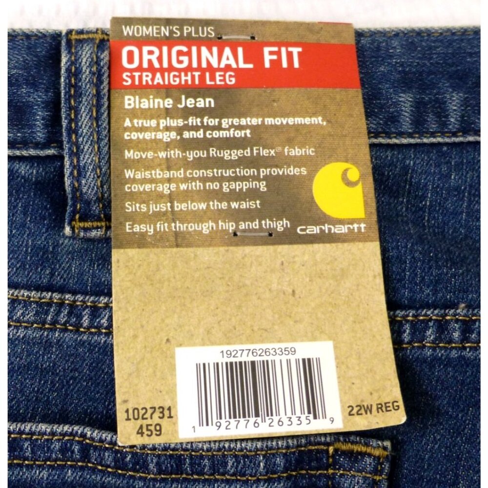 NWT Carhartt Womens Plus Original Fit Straight Leg Blue Denim Jeans 22W Regular - Picture 3 of 16